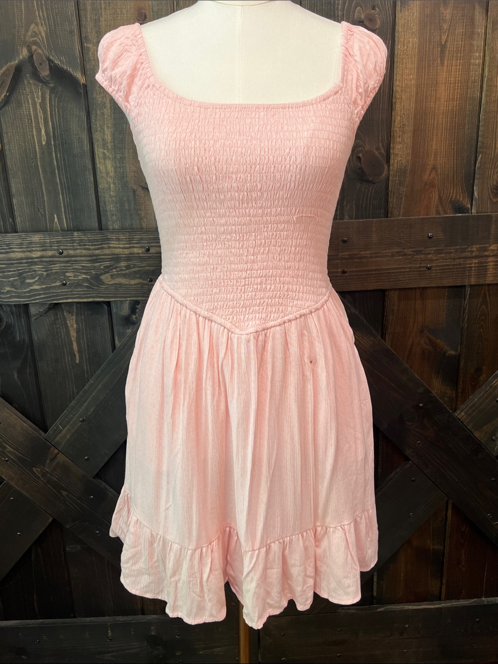 Aeropostale Smocked Mini Dress M Pink Cap Sleeve Ruffle Hem Balletcore Girly NWT